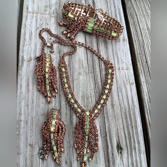 ALICE CAVINESS PARURE URANIUM GLASS 12K GOLD FILLED SET - Picture 12 of 12